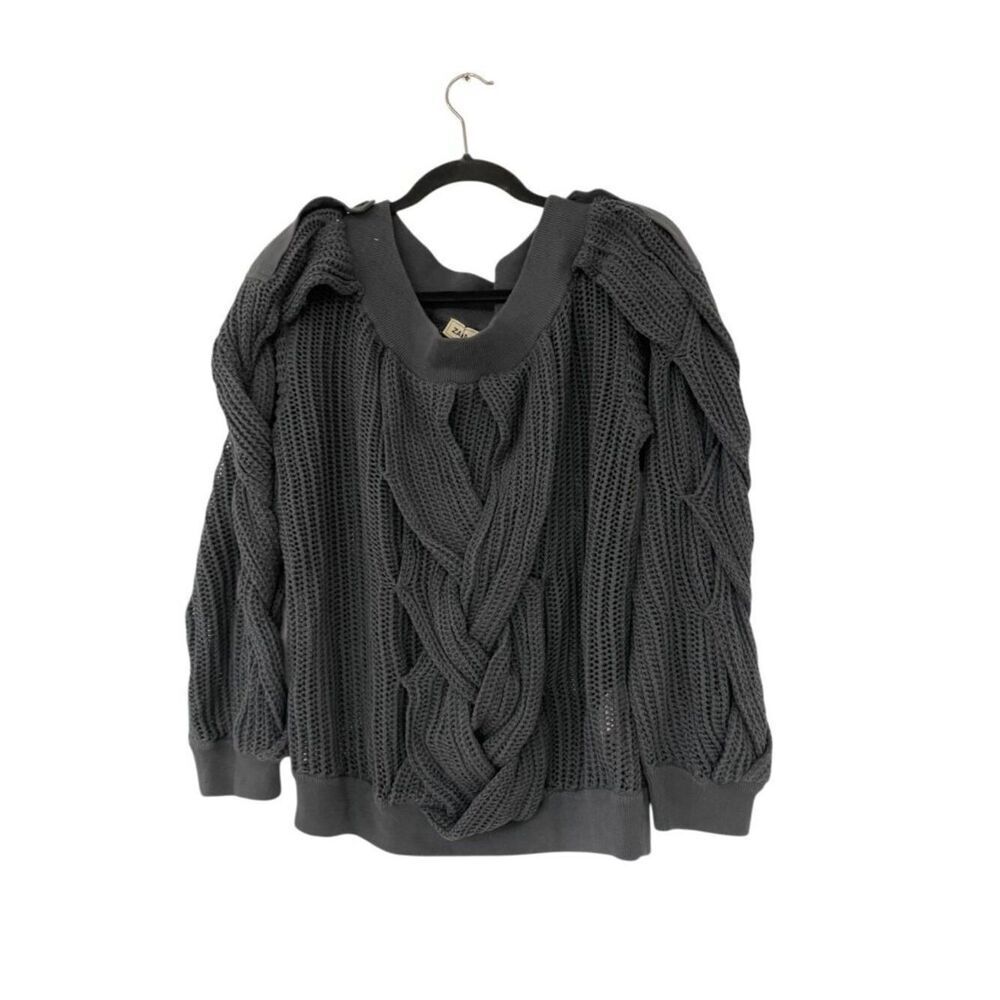 Zara SRPLS Womens Sweater Chunky Size L Gray Cable Knit Pullover 3039/446 NWT